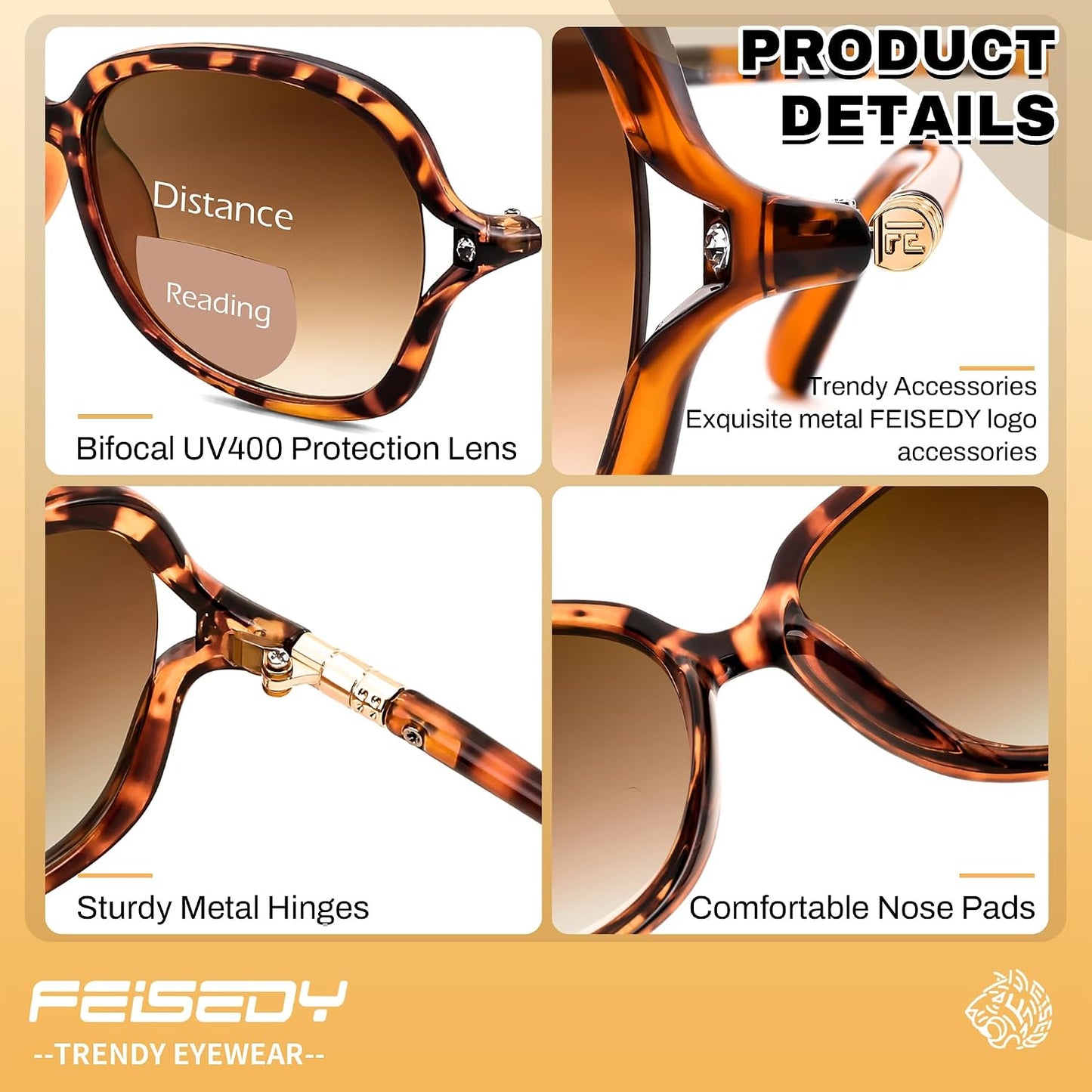 商品图片 23 | B0F8N9H1N8 | FEISEDY Fashion Bifocal Reader Sunglasses, Butterfly Reading Glasses B0286