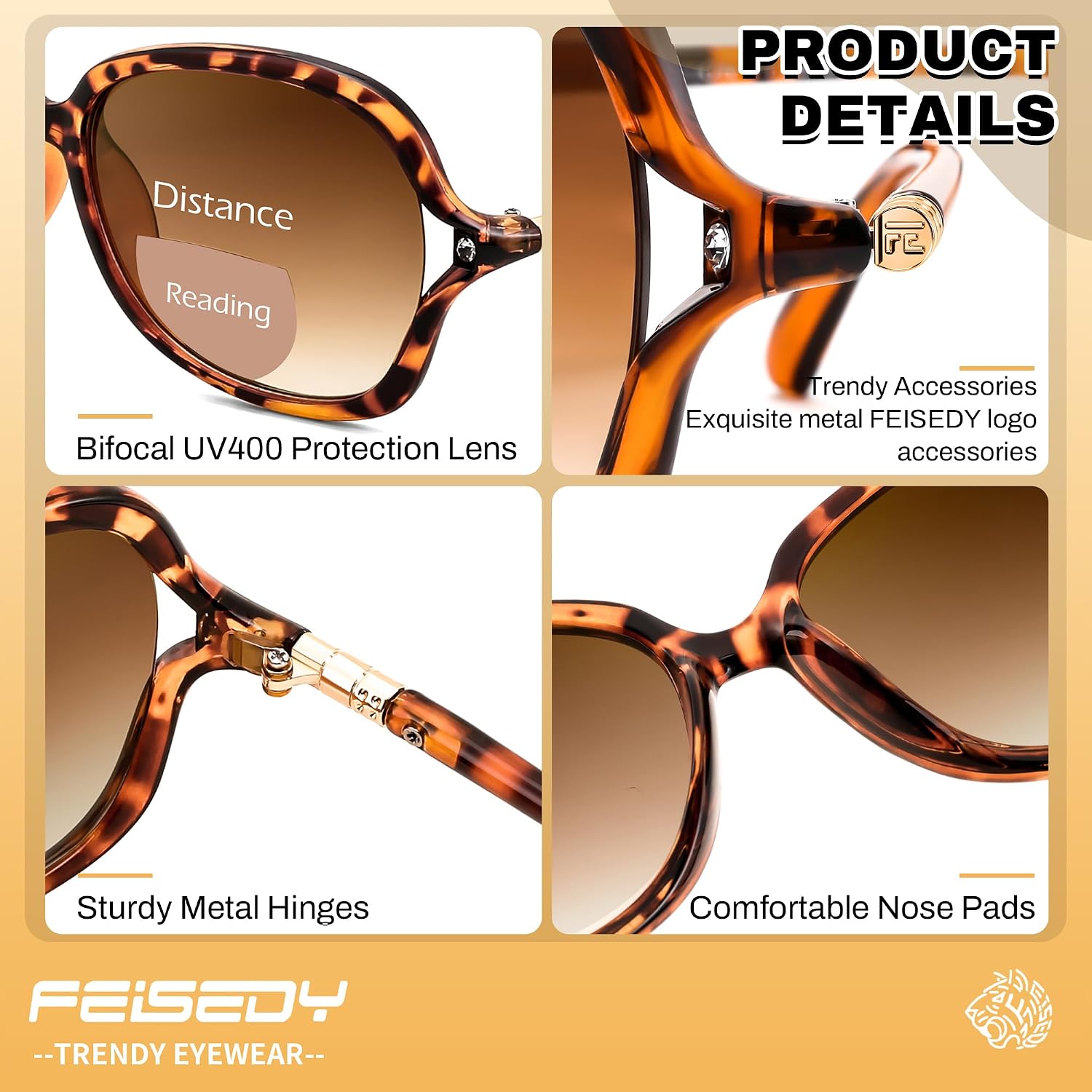 商品图片 23 | B0F8N9H1N8 | FEISEDY Fashion Bifocal Reader Sunglasses, Butterfly Reading Glasses B0286