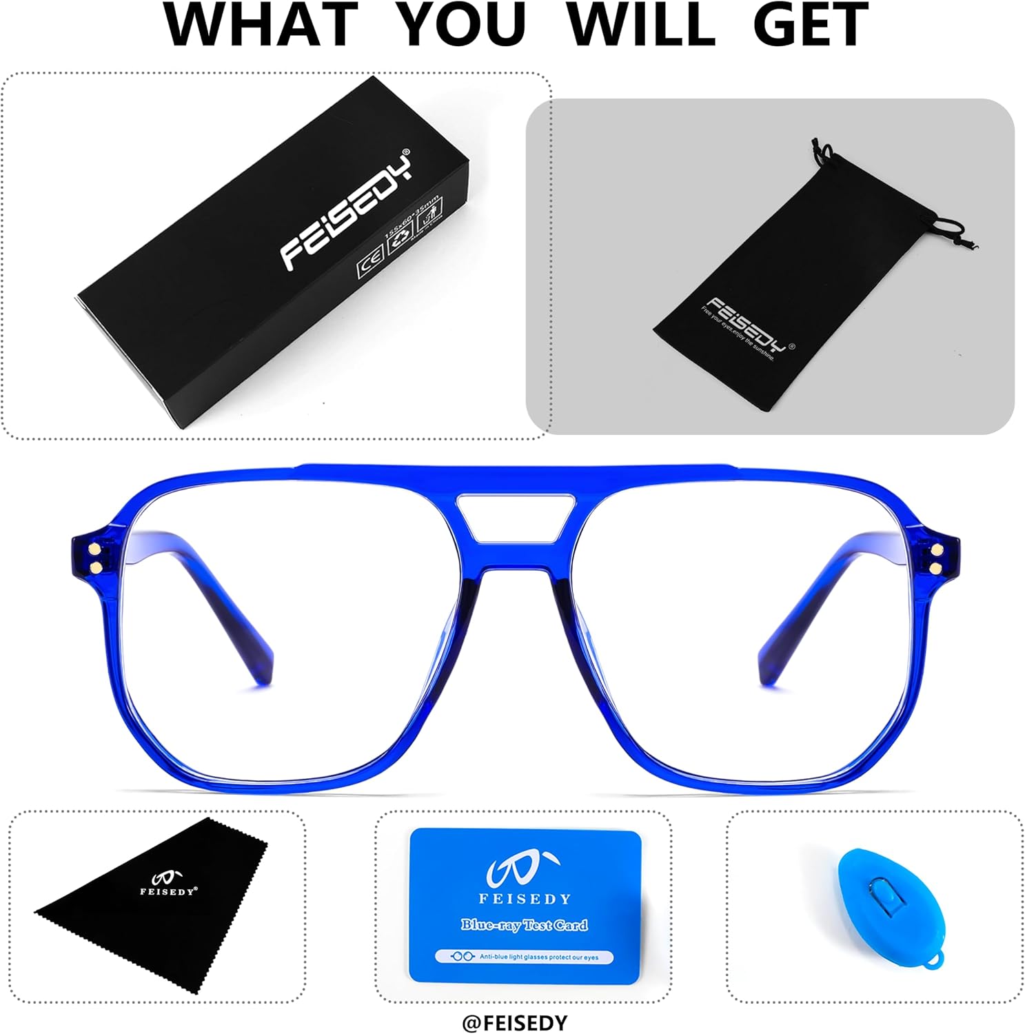 商品图片 55 | B0C6ZZXZ3F | FEISEDY Blue Light Glasses for Women Men Oversized Pilot Lightweight B2866