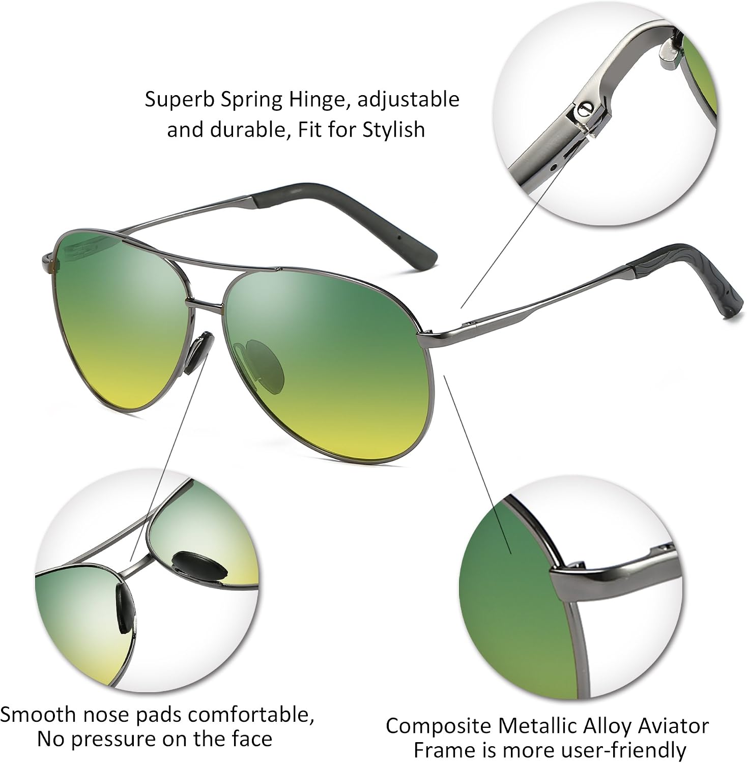商品图片 4 | B07BDGXB1X | FEISEDY Night Driving Glasses Night Vision Aviator Anti Glare Eyewear for Men Women B2294