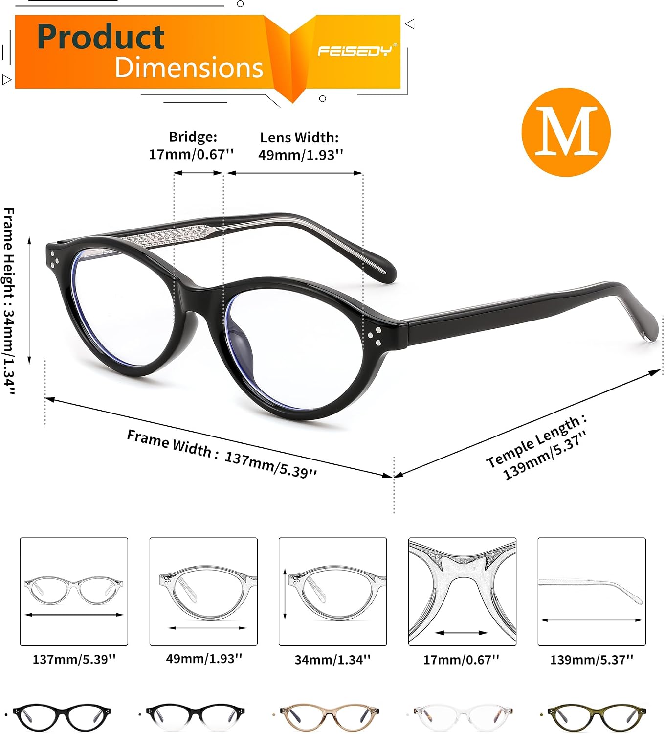 商品图片 12 | B0GV3QRRGW | FEISEDY Oval Cat Eye Blue Light Blocking Glasses for Women Clear Lens B0395