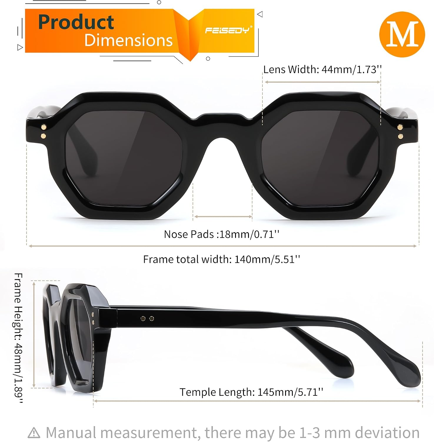 商品图片 19 | B0CSJQ26W8 | FEISEDY Octagon Sunglasses for Women - Thick Frame Fashion Rectangle Sun Glasses - Summer UV400 Protection