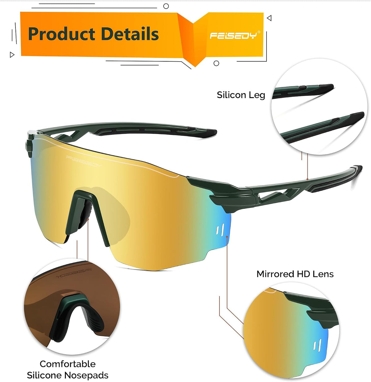 ÉÌƷͼƬ 35 | B0CYZM95KC | FEISEDY Rimless Sports Sunglasses for Men Women Tr90 Frame for Cycling Fishing Running B0116