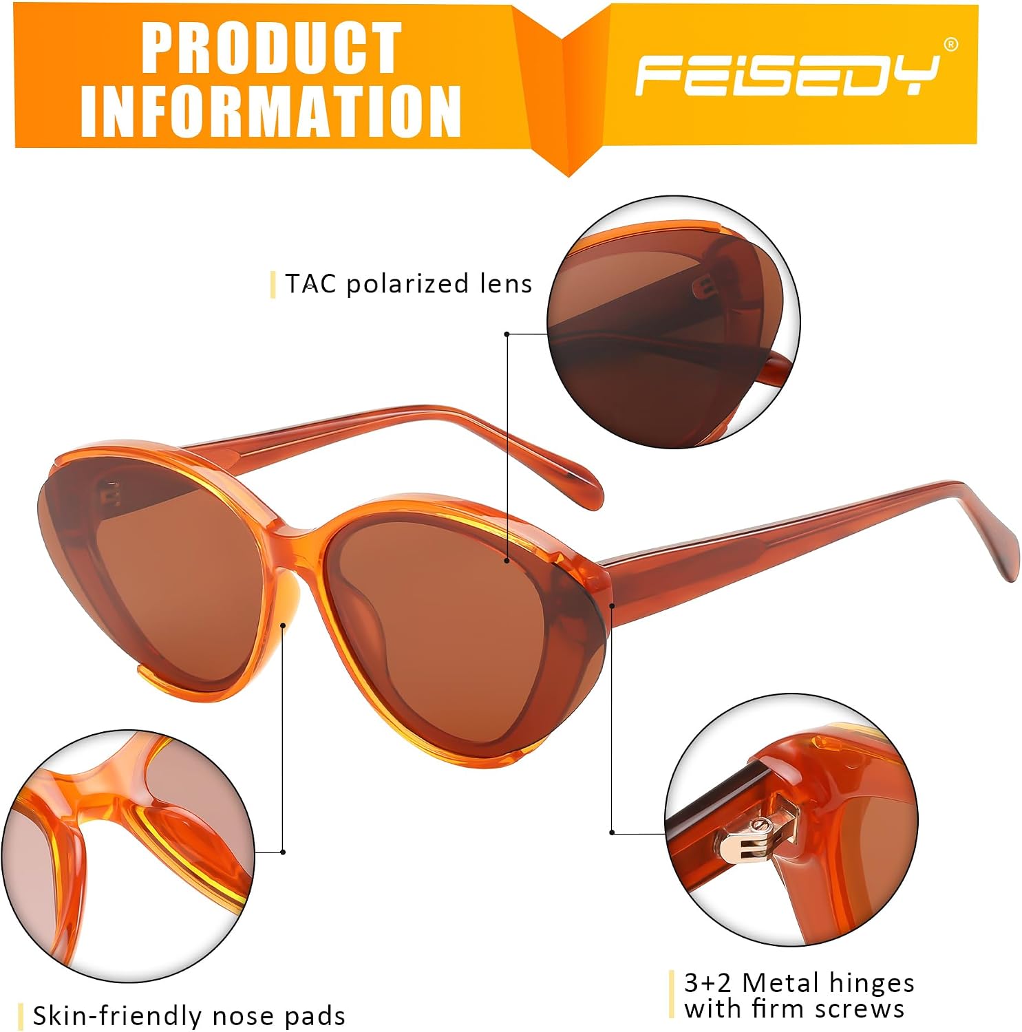 商品图片 31 | B0D6YJVTMS | FEISEDY Retro Polarized Cat Eye Sunglasses Women Trendy Mirrored Classic Designer Sunglasses UV Protection B0197