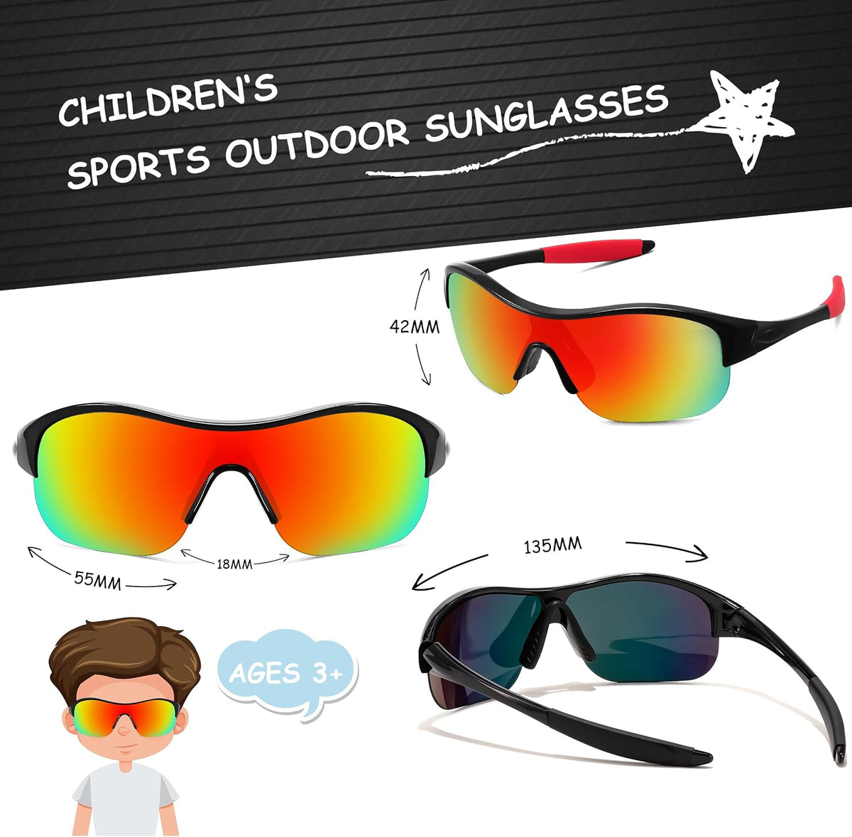 ÉÌƷͼƬ 5 | B0CZ7Y96D2 | FEISEDY Polarized Sports Sunglasses for Kids Youth Baseball Cycling Running Glasses for Boys Girls Age 3-12 B0142