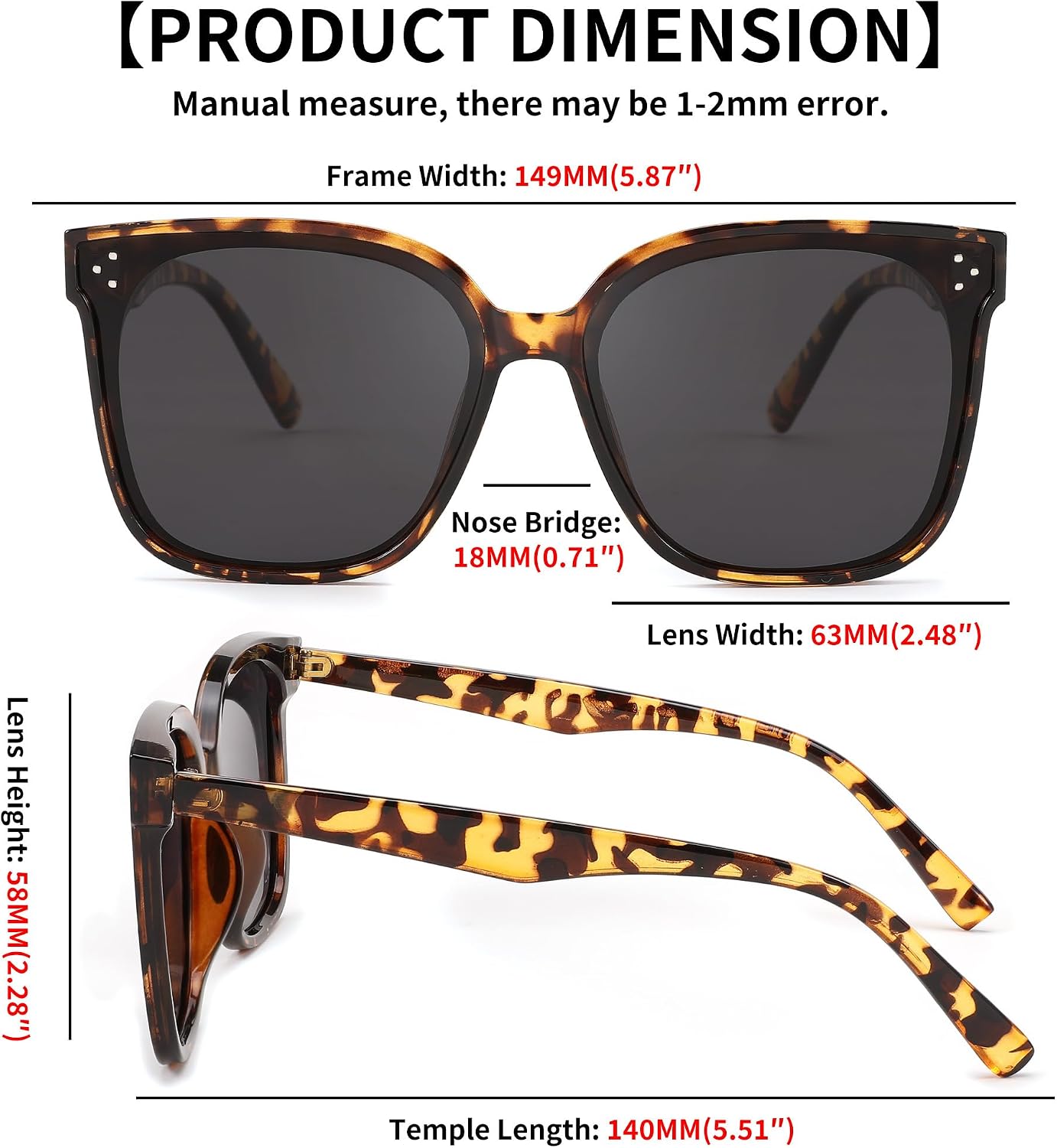 商品图片 6 | B0871BKMTN | FEISEDY Oversized Polarized Sunglasses - UV400 Protection, Square Fashion Sun Glasses for Outdoor & Daily B2600