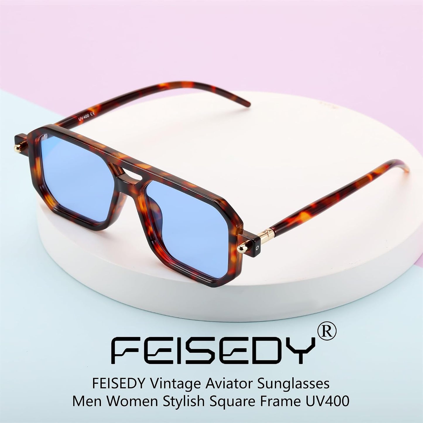 商品图片 173 | B09YTJ4FQZ | FEISEDY Vintage Square 70s Flat Aviator Sunglasses Women Men Classic Retro Stylish Frame UV400 Sunglasses B2622