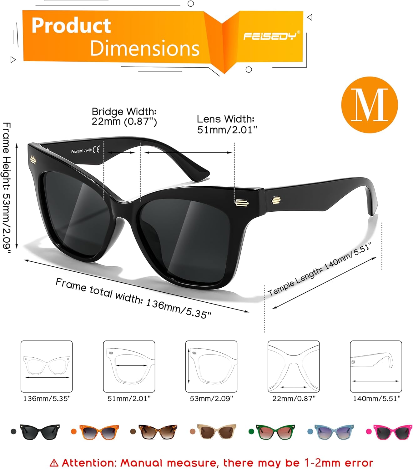 商品图片 5 | B0CJNSZC8B | FEISEDY Trendy Polarized Sunglasses, Retro Cateye Frame for Women, UV400 Protection Shades B0009
