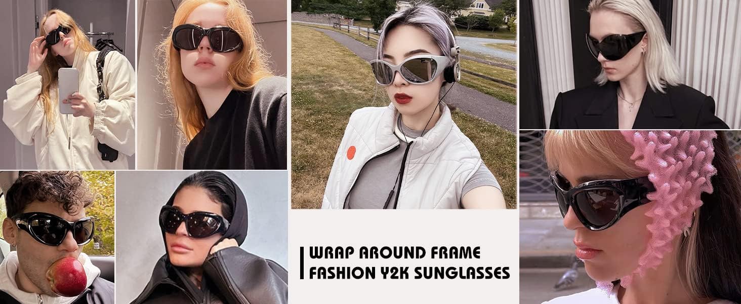 商品图片 11 | B0BQBWYZF6 | FEISEDY Trendy Y2k Sunglasses Women Men Oversized Shield Sunglasses Fashion Wrap Around Futuristic Glasses B2359