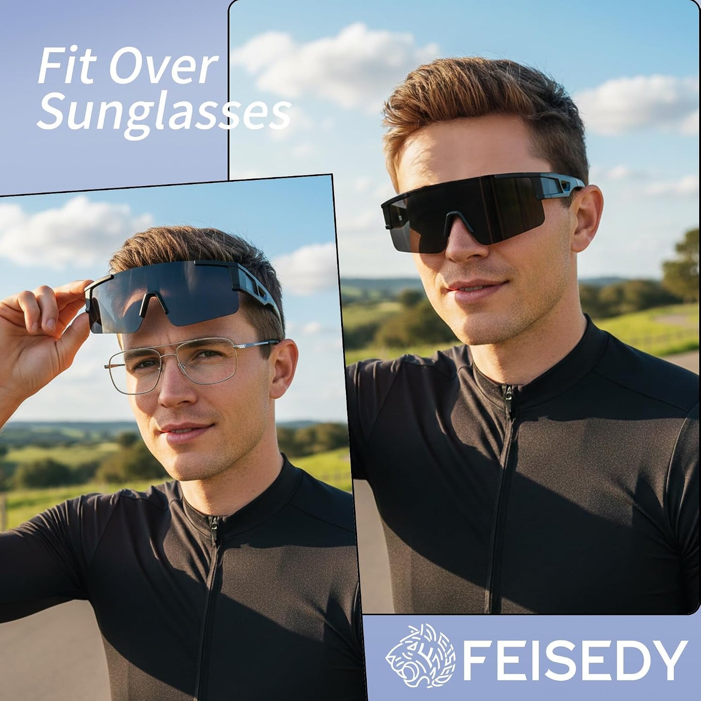 商品图片 8 | B0GGMHCCXG | FEISEDY Polarized Fit Over Glasses Sunglasses for Men Women, Sports Wrap Around for Driving Cycling Fishing B0382
