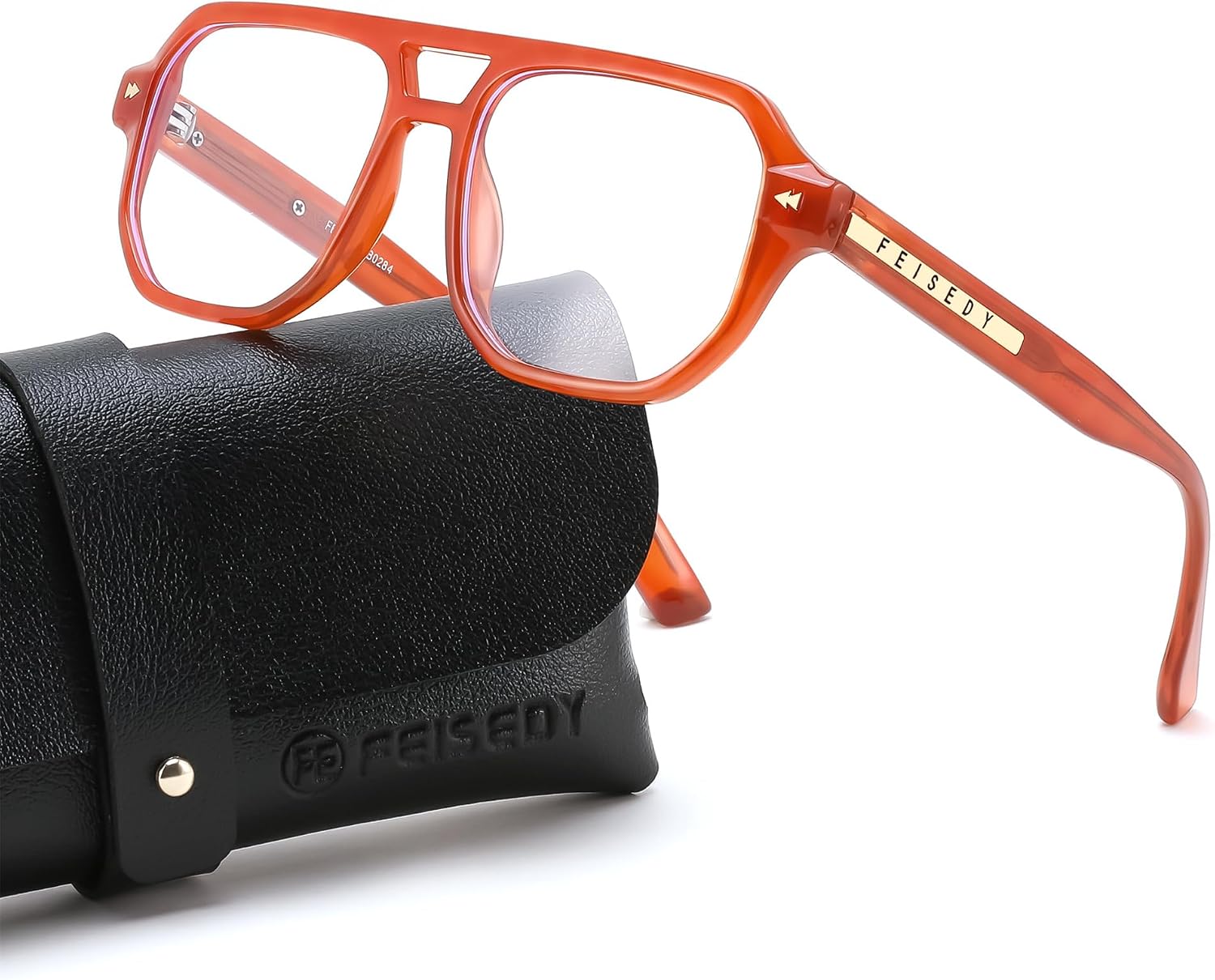 Orange / 49 Millimeters | B0FHKG5F6Z | FEISEDY Aviator Blue Light Glasses for Men Women, Retro 70s Style Design TR90 Anti Glare Digital Eyestrain & Daily Wear B0284