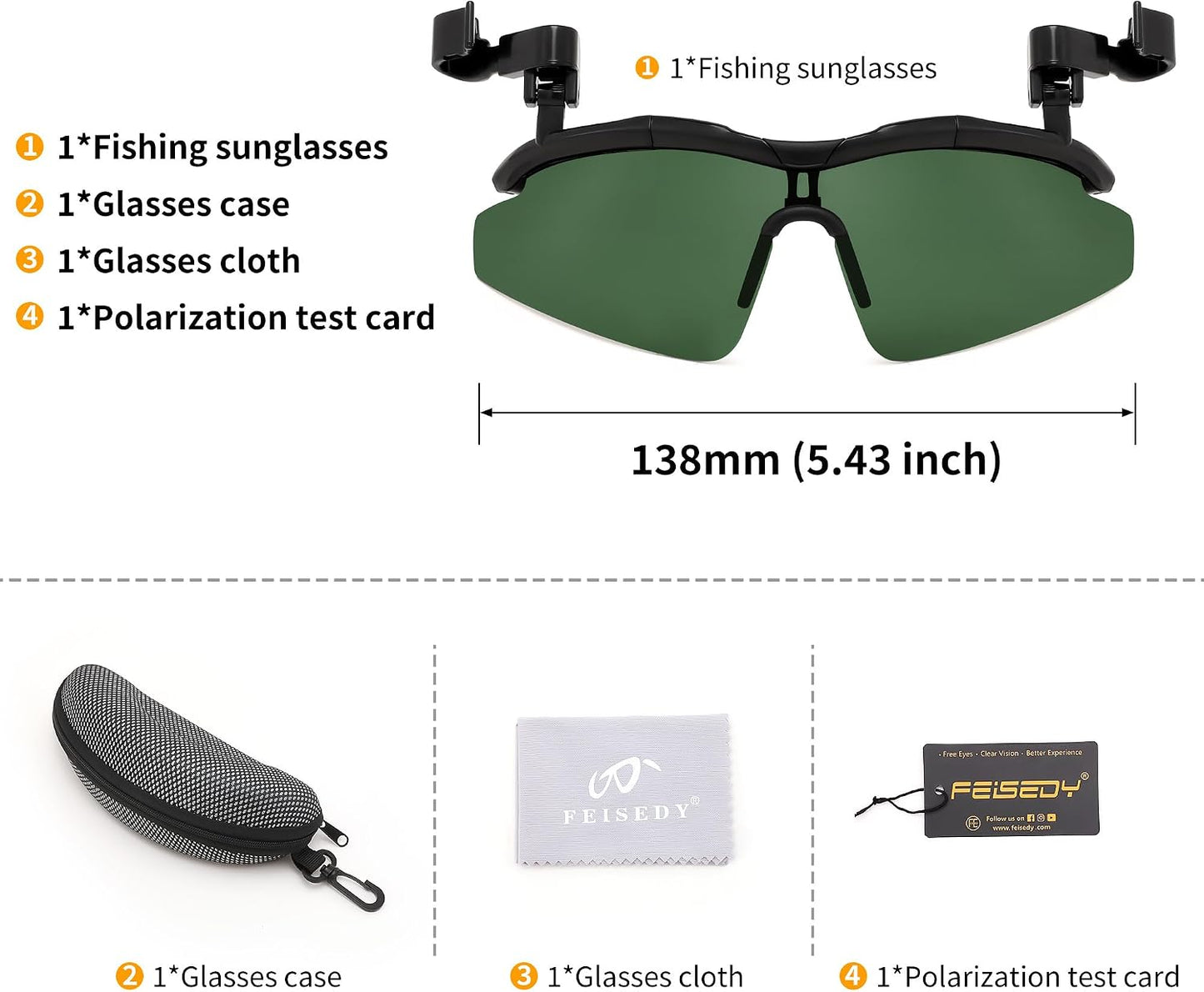 商品图片 11 | B0FZT6Y4FL | FEISEDY Polarized Clip On Sunglasses,Clip Cap Sports Sunglasses,UV400 Sunglasses for Mens Womens Fishing Cycling Hiking B0356