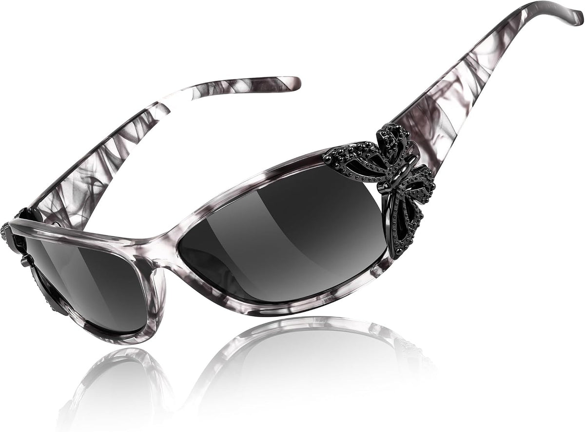Gray Leopard Frame & Gradual Grey Lens / 60 Millimeters | B0DW378NFQ | FEISEDY Y2K Women Polarized Sunglasses Butterfly Wrap Around UV400 Shades