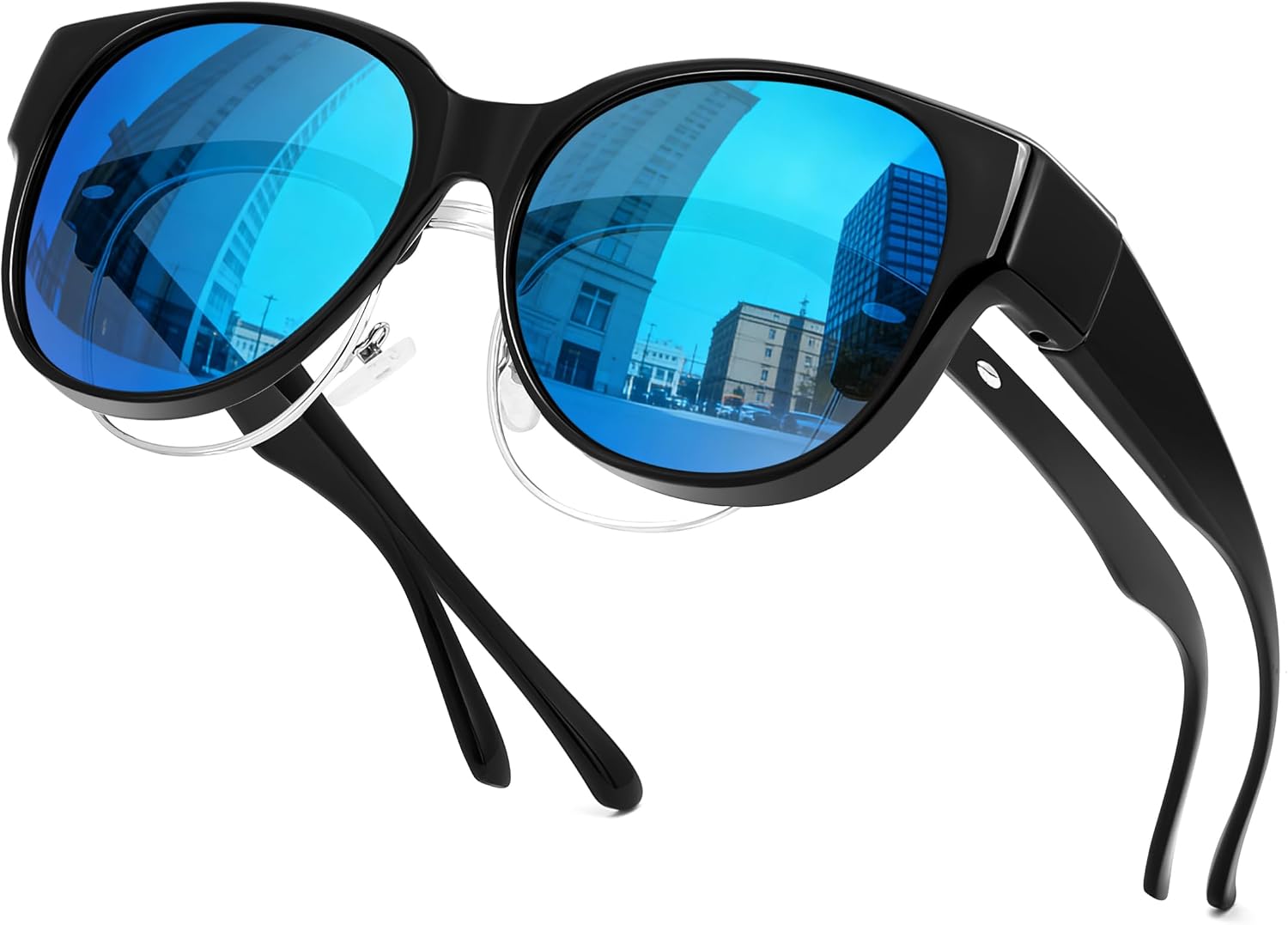Black Frame & Blue Mirror Lens / 55 Millimeters | B0GLFCH7B2 | FEISEDY Fit Over Glasses Polarized Sunglasses, UV400 Protection for Driving & Outdoor Activities B0328