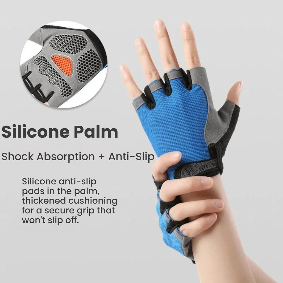 商品图片 5 | B0GZ43HHMY | Half Finger Cycling Gloves for Men Women, Breathable Anti-Slip Gel Palm Workout Gloves for Gym, Biking, Weight Lifting