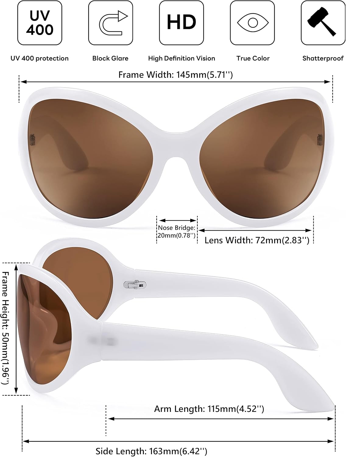 ÉÌƷͼƬ 17 | B0BYX6JXMW | FEISEDY Bug Eye Y2K Oversized Sunglasses Women Men Oval Frame B2391