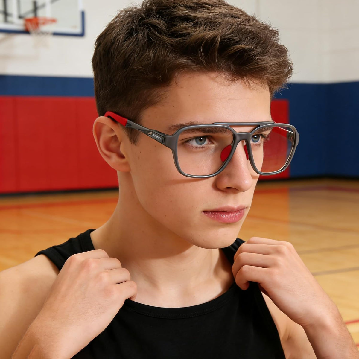 ÉÌƷͼƬ 19 | B0DR831C71 | FEISEDY Sports Blue Light Glasses for Men Lightweight Anti Slip Running Cycling Square Glasses Computer Eyeglasses B0156