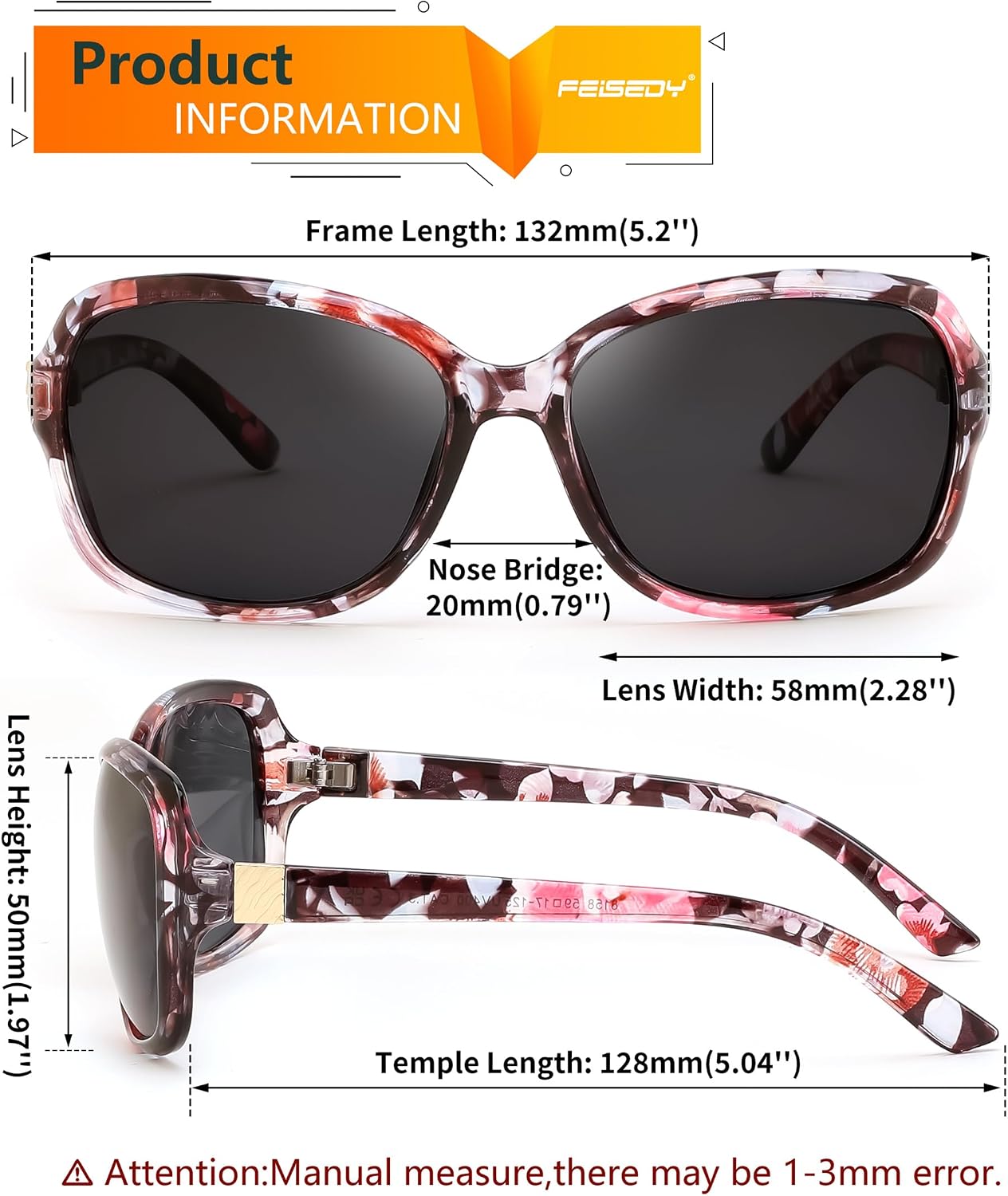 商品图片 13 | B0FZKDK786 | FEISEDY Polarized Sunglasses for Women Classic Vintage UV400 Shade | Trendy Square Wraparound Ladies Sun Glasses B0309