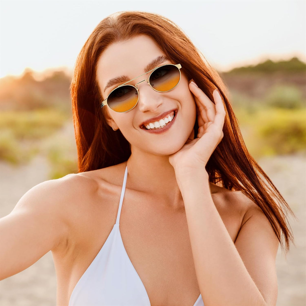 ÉÌƷͼƬ 18 | B0DRYKH1MV | FEISEDY Classic Trendy Oval Sunglasses Women Men Cute Small Shade Metal Frame Sunnies B0264