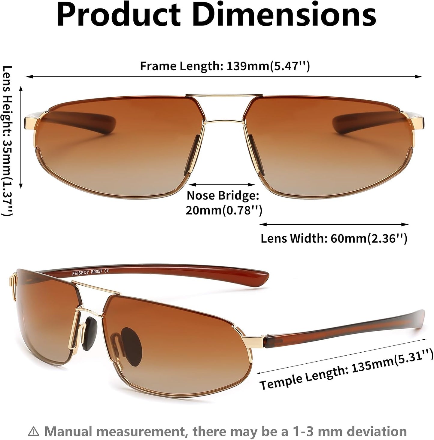 商品图片 31 | B0D22TVRVN | FEISEDY Vintage Sunglasses Men Polarized, Aviator Metal Frame Lightweight, Driving Fishing Running B0057