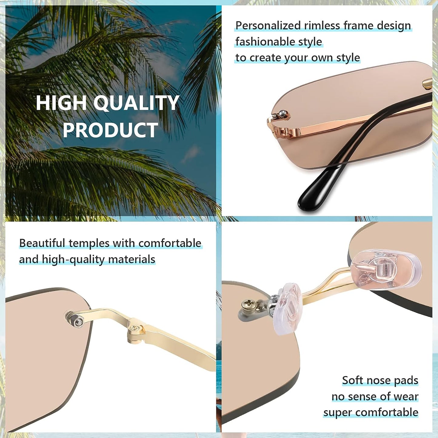 商品图片 13 | B0CY2Q4VW1 | FEISEDY Rimless Sunglasses Y2K Retro Small Narrow Rectangle Shades B2643