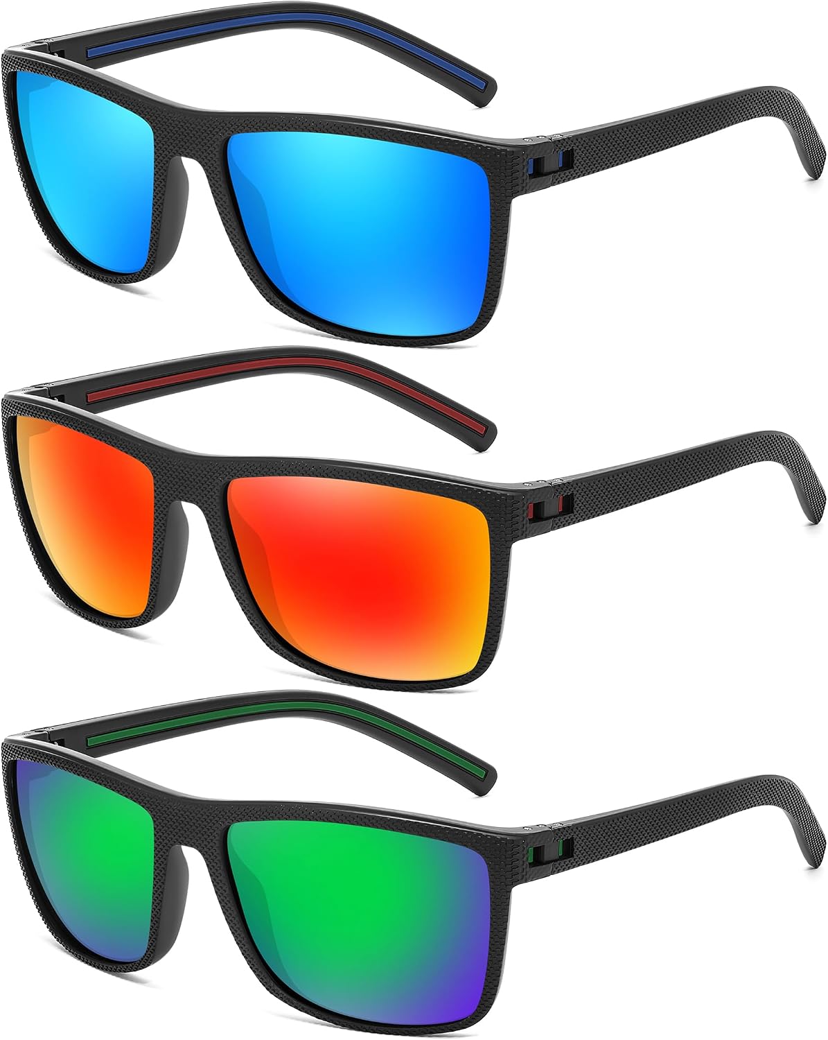 3pack-blue+red+green / 60 Millimeters | B0F8J1FFPF | FEISEDY Polarized Sunglasses for Men and Women Lightweight Frame Sun Glasses with UV400 Protection for Driving Fishing B0301