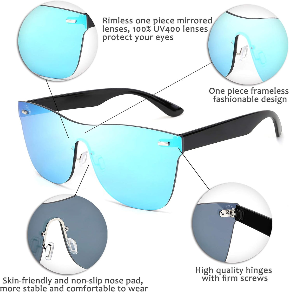 ÉÌƷͼƬ 25 | B08DY1CW9T | FEISEDY Mirrored Rimless Sunglasses One Piece Lens Reflective Sunglasses for Women Men B2647