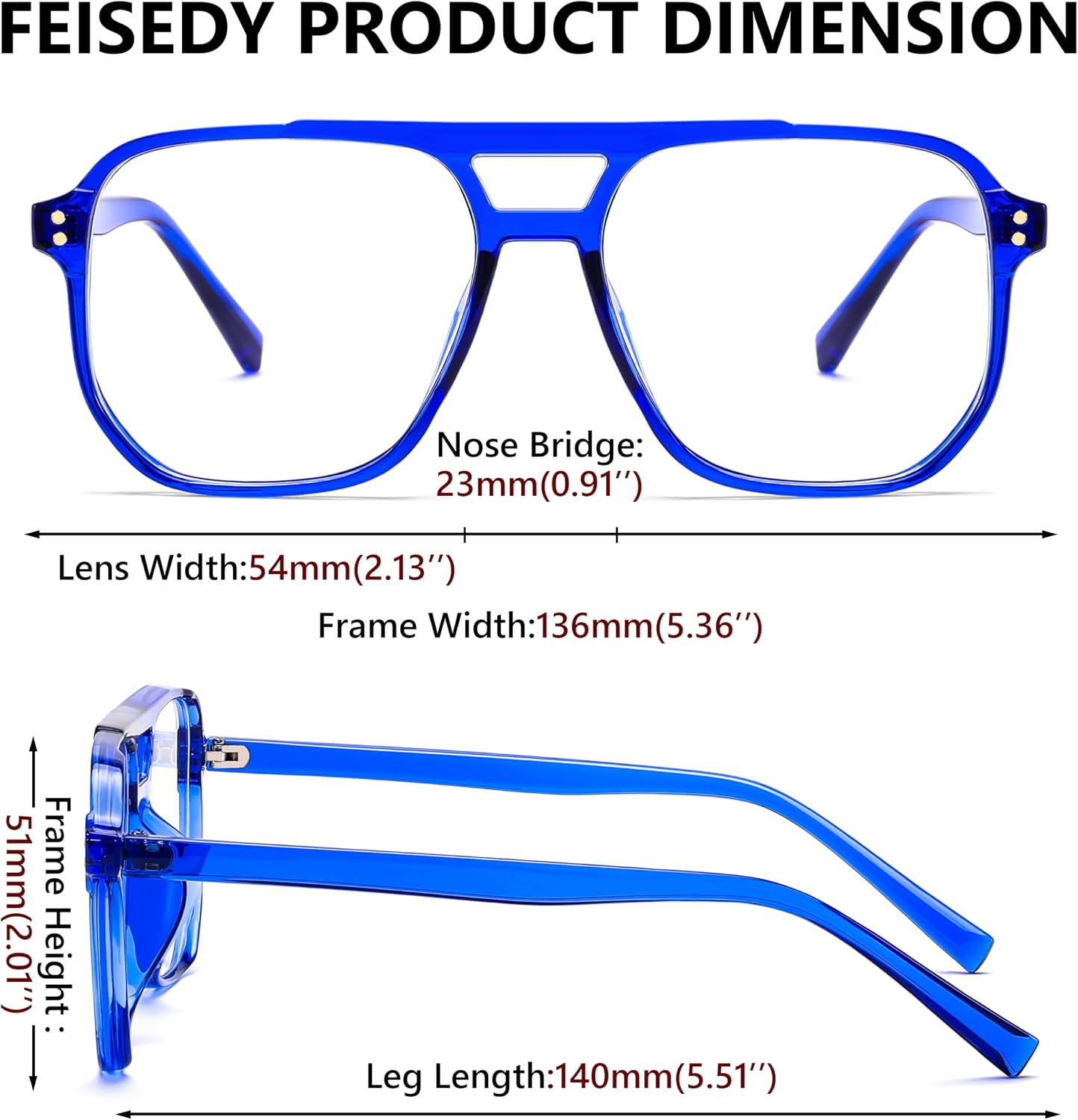 商品图片 54 | B0C6ZZXZ3F | FEISEDY Blue Light Glasses for Women Men Oversized Pilot Lightweight B2866
