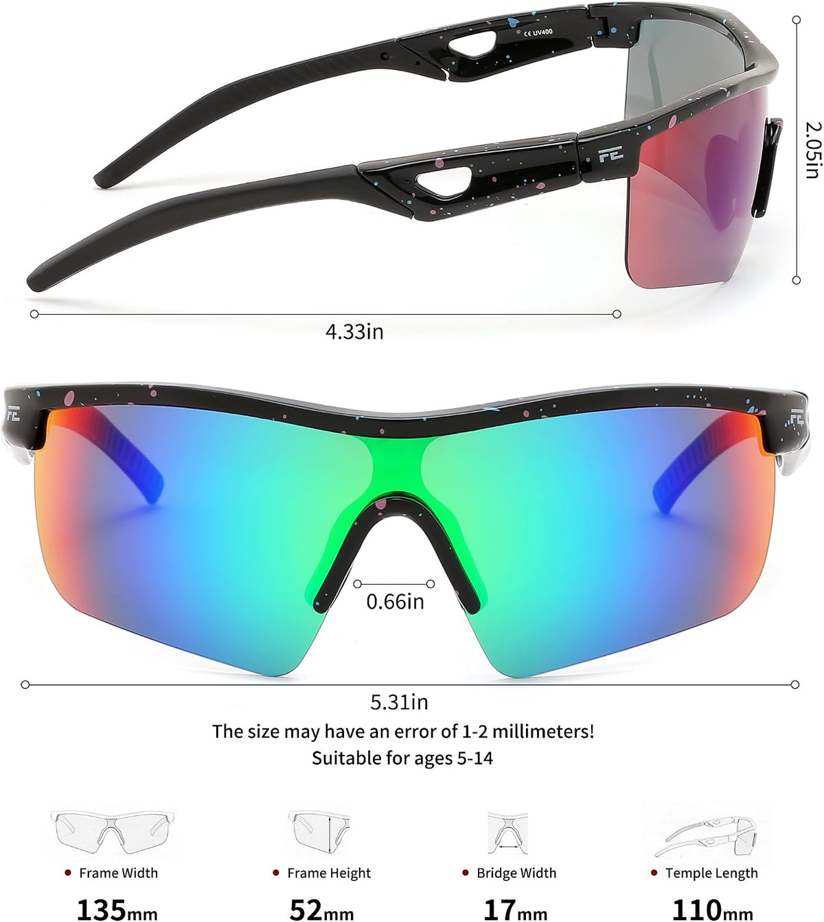 ÉÌƷͼƬ 125 | B07JZ18KMZ | FEISEDY Kids Polarized Sports Sunglasses, TR90 UV400 Baseball Cycling