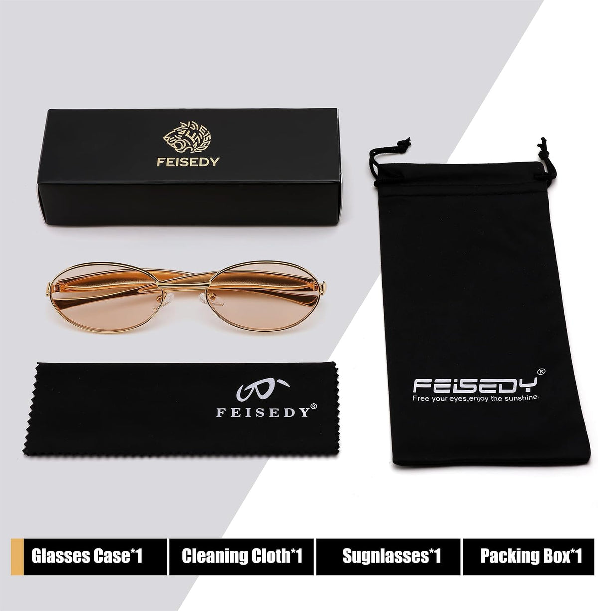 ÉÌƷͼƬ 13 | B0FH4FH8VH | FEISEDY Retro Oval Sunglasses Women Men - Gold Metal Chunky Frame, UV400 for Driving & Daily Wear B0312