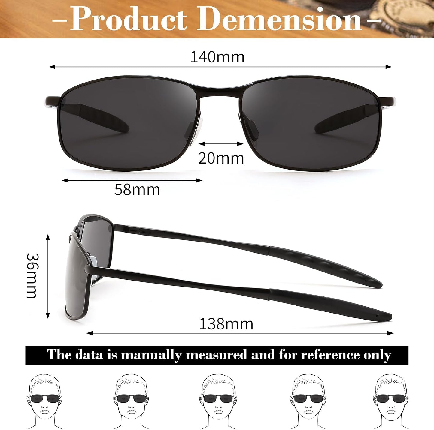 商品图片 7 | B07GSRV2H5 | FEISEDY Rectangle Polarized Square Sunglasses for Men Women B2444