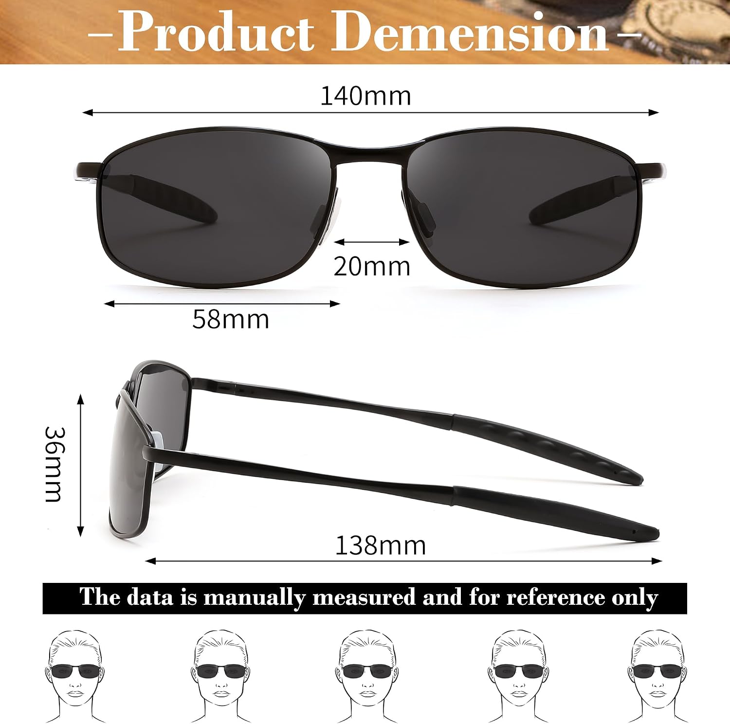 商品图片 7 | B07GSRV2H5 | FEISEDY Rectangle Polarized Square Sunglasses for Men Women B2444