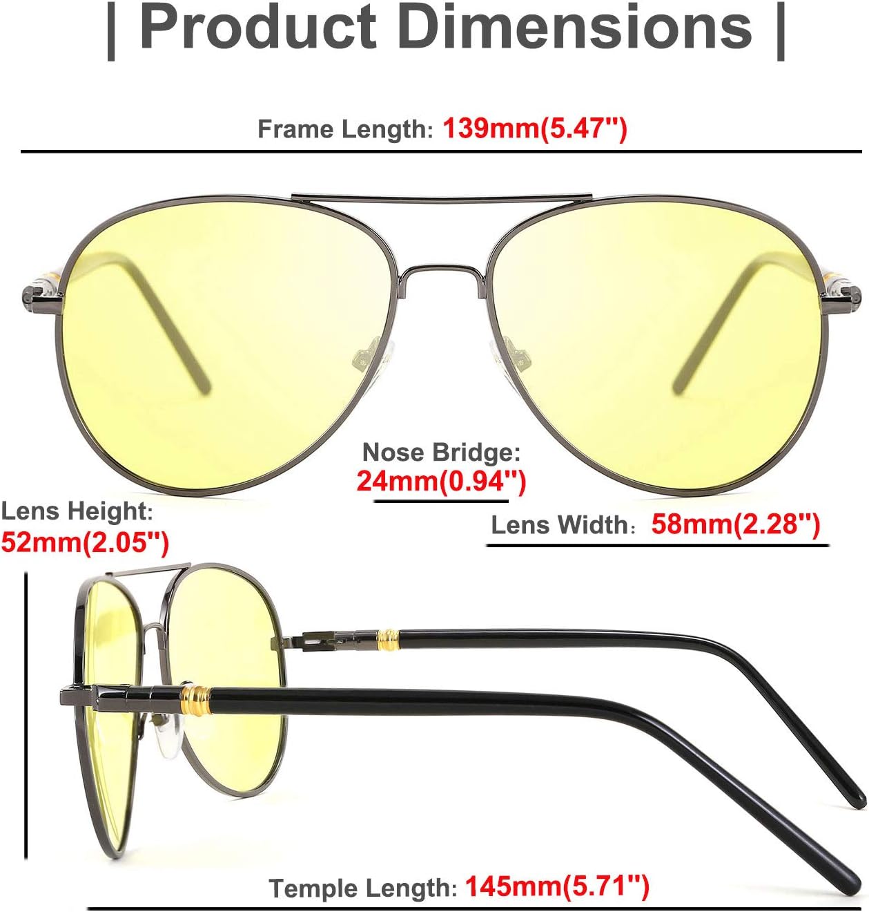 商品图片 3 | B08GCRH9HB | FEISEDY Aviator Polarized Night Driving Sunglasses Anti Glare Yellow Lens B2668