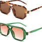 2 Pack Leopard/Tea + Transparent Green/Gradient Orange / 52 Millimeters | B0F4CQYZSJ | FEISEDY Vintage Square 70s Flat Aviator Sunglasses Women Men Classic Retro Stylish Frame UV400 Sunglasses B2622