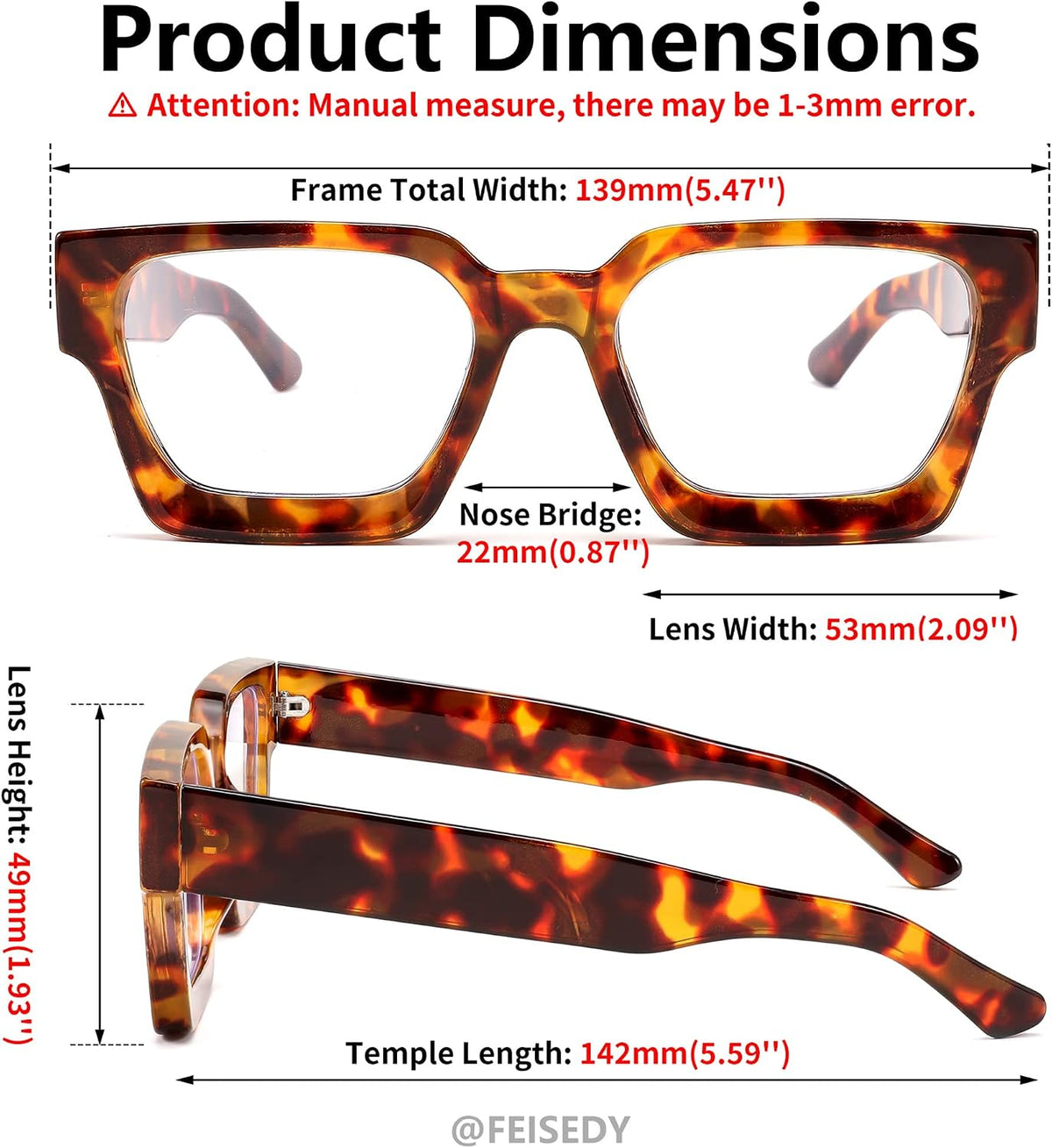 商品图片 5 | B0C1SQ2TX3 | FEISEDY Blue Light Blocking Glasses Thick Computer Eyewear Retro 90s Square Frame B2383