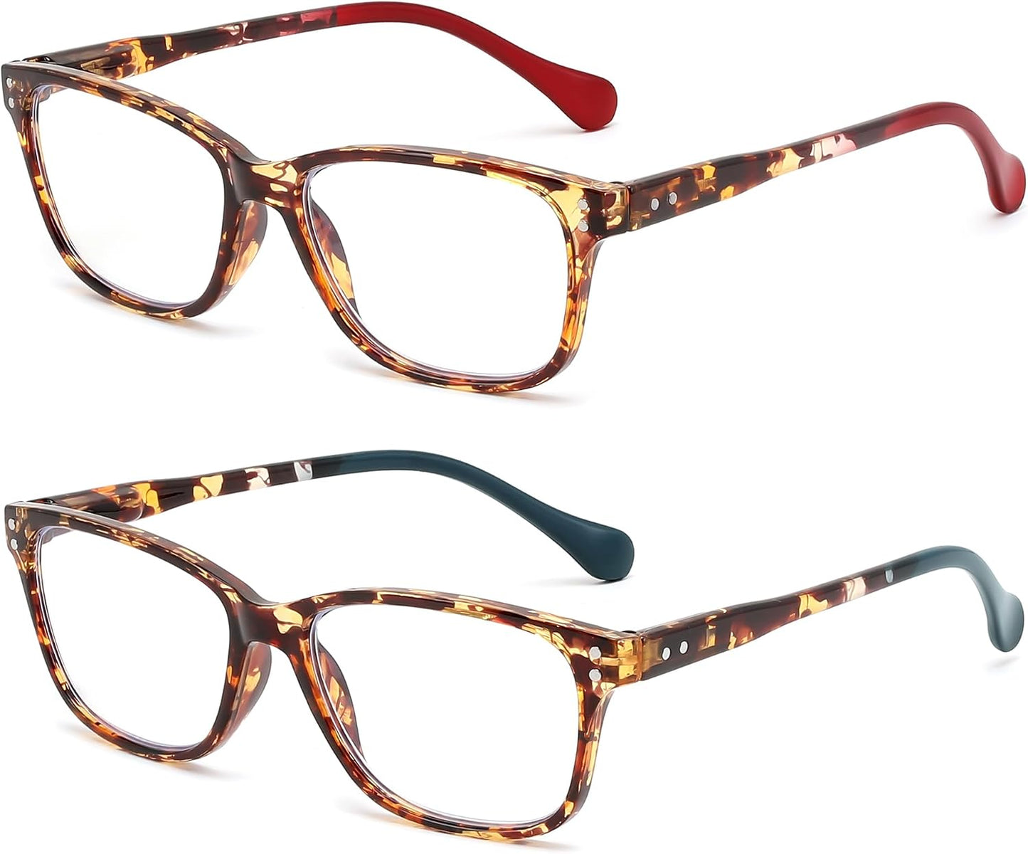 2.0 Diopters | B0FZTBGZQ3 | FEISEDY 2 Pack Retro Blue Light Reading Glasses Rectangular Tortoise B0369