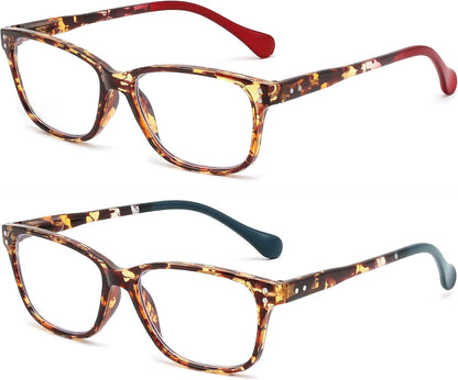2.0 Diopters | B0FZTBGZQ3 | FEISEDY 2 Pack Retro Blue Light Reading Glasses Rectangular Tortoise B0369
