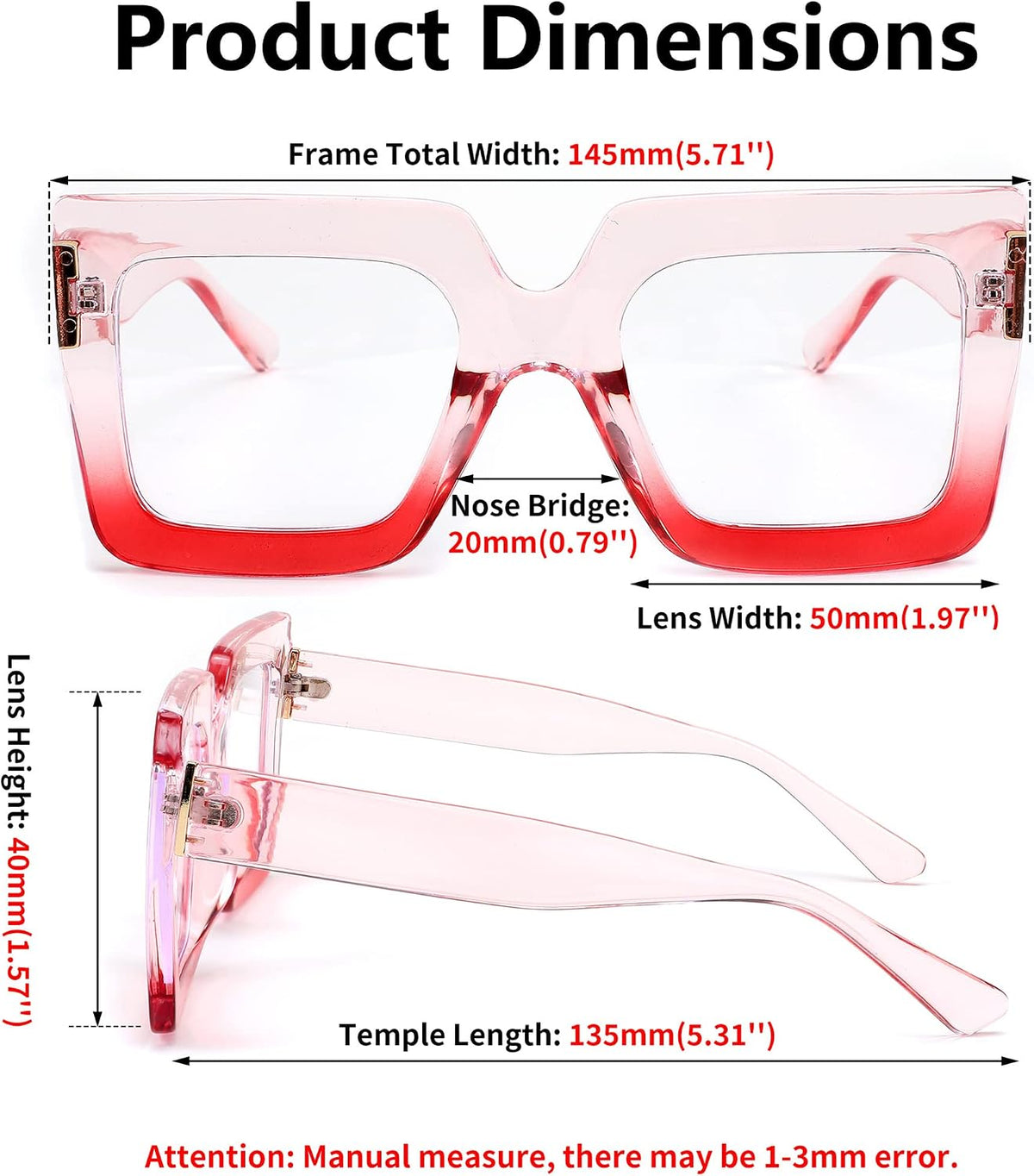 商品图片 19 | B0BZRTPH3F | FEISEDY Fashion Oversized Blue Light Glasses for Women Anti Fatigue Thick Square Computer Eyewear B2381