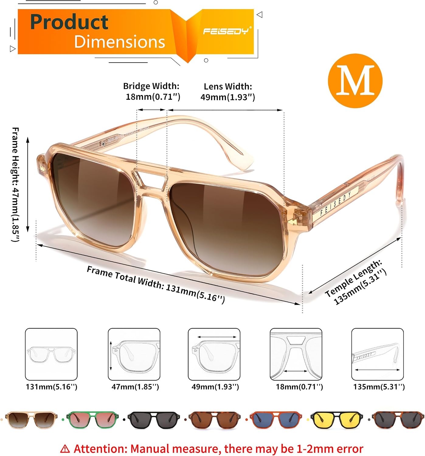 商品图片 8 | B0DSH2BVX5 | FEISEDY Polarized Aviator Sunglasses Men Women, Retro 70s Style Design - UV400 Protection, Driving & Daily Wear B0203