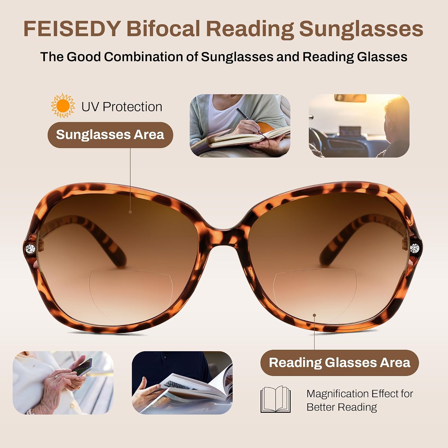 商品图片 22 | B0F8N9H1N8 | FEISEDY Fashion Bifocal Reader Sunglasses, Butterfly Reading Glasses B0286