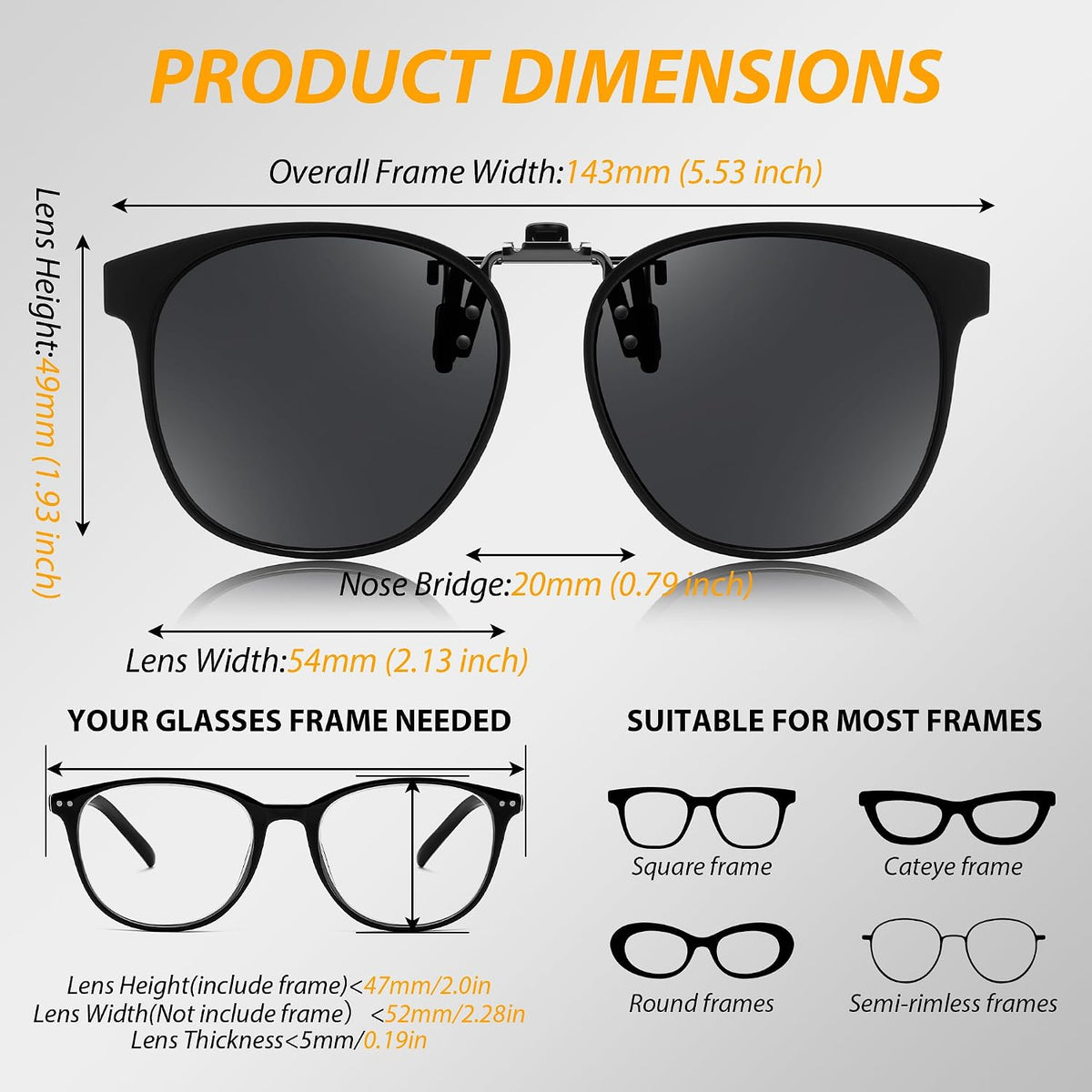 商品图片 6 | B0HDSX3PVB | FEISEDY Polarized Flip-Up Clip On Sunglasses Over Prescription B0486
