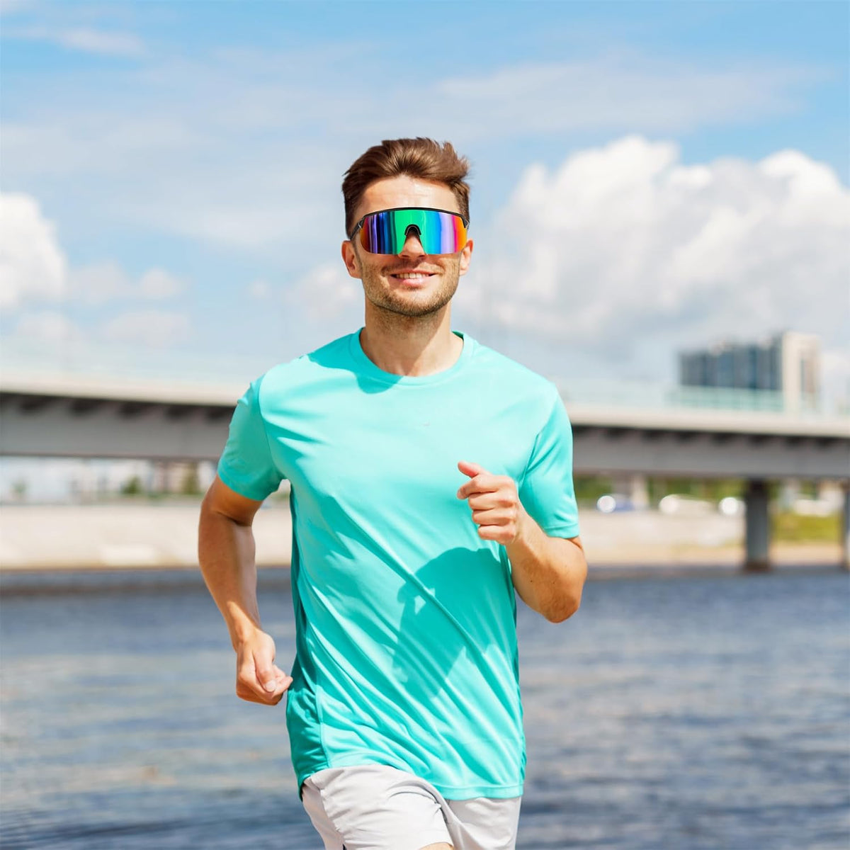 ÉÌƷͼƬ 3 | B0DGTRTMPX | FEISEDY Sports Sunglasses for Men and Women, Large Rectangular Lens, Baseball Cycling Running Sunglasses B0243