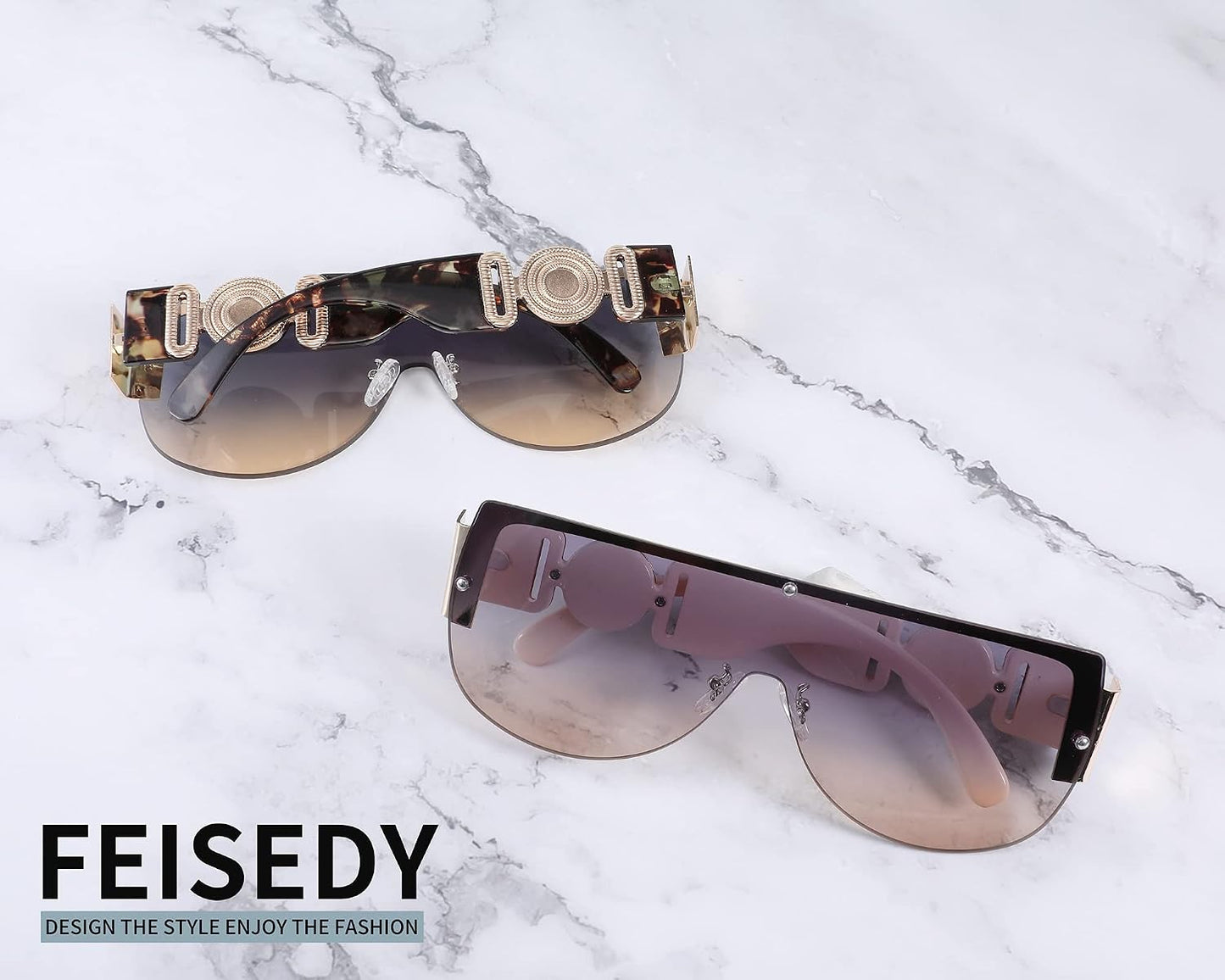 商品图片 23 | B095WNLFX1 | FEISEDY Fashion Oversized Sunglasses Women Trendy Designer One Piece Stylish UV400 Protection B2748