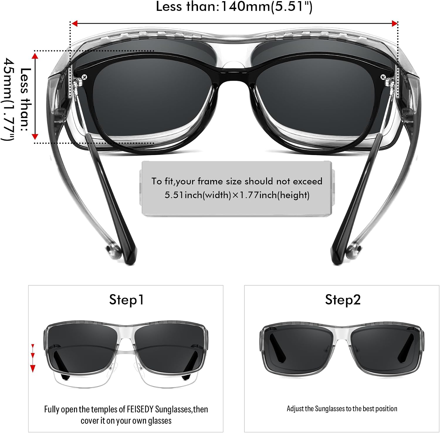 商品图片 7 | B0GR4T274K | FEISEDY Polarized Fit Over Glasses Sunglasses Driving Outdoors B0330