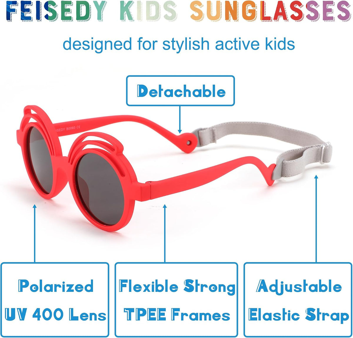 ÉÌƷͼƬ 50 | B0CQBTQZFP | FEISEDY Baby Polarized Round Sunglasses Flexible Rubber Shades with Strap for Infant Toddler Newborn Age 0-24 Months B0060