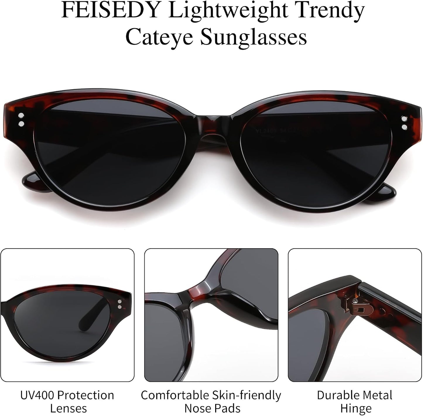 商品图片 12 | B0GVNVB7XS | FEISEDY Retro Oval Cat Eye Sunglasses for Women UV400 Protection B0419