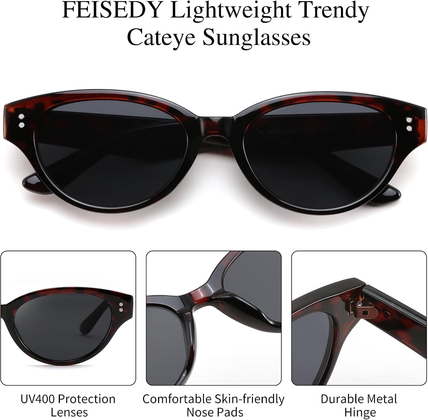 商品图片 12 | B0GVNVB7XS | FEISEDY Retro Oval Cat Eye Sunglasses for Women UV400 Protection B0419