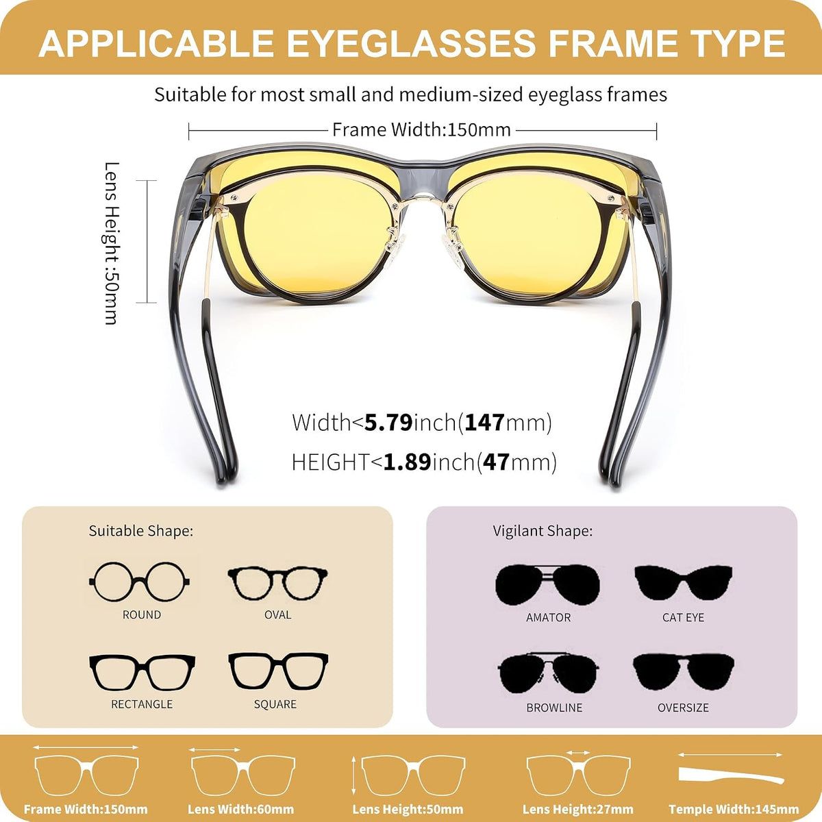 ÉÌƷͼƬ 23 | B0DJS7NVNT | FEISEDY Night Vision Driving Glasses Anti Glare Fit Over Glasses for Men Women Polarized Nighttime B0250