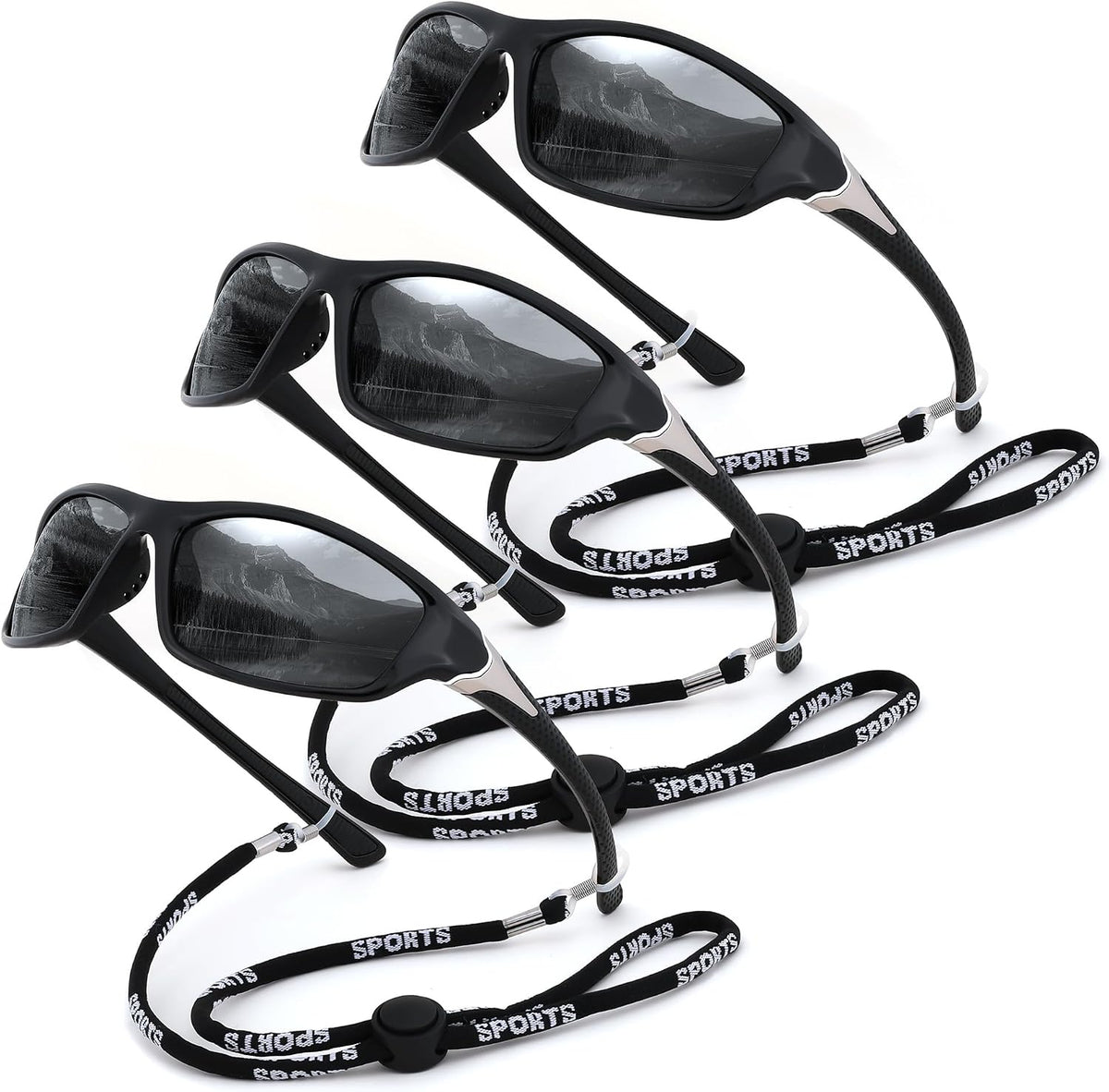 3pcs-black+black+black / 60 Millimeters | B0FG2QTMLW | FEISEDY 3 Pack Polarized Sports Sunglasses for Men, Wrap Around Frame, UV400 Protection, Fishing Driving Cycling B2674