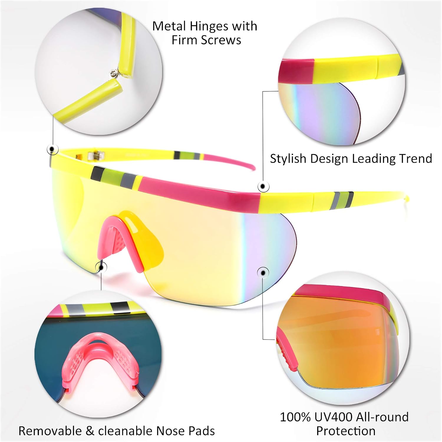 商品图片 29 | B096SD9GGG | FEISEDY Oversized Mirror Shield Sport 80s Sunglasses Ski Goggles Flat Top One Piece Futuristic Visor Women Men B2522